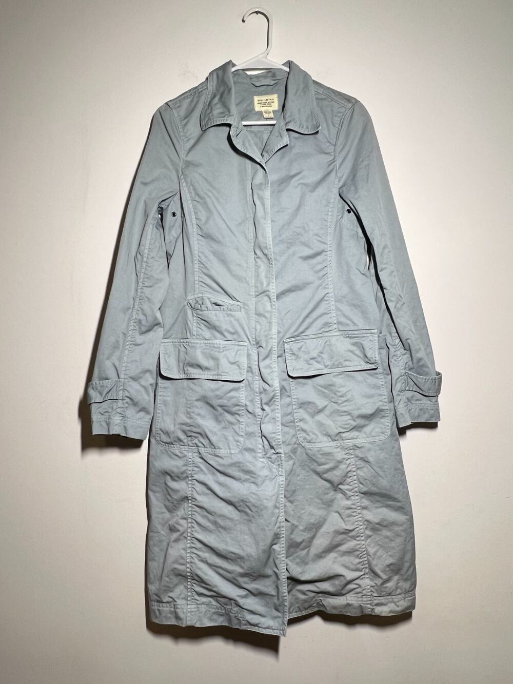 Nili Lotan Lightweight Long Light Blue 100% Cotton Trench Coat Size 8